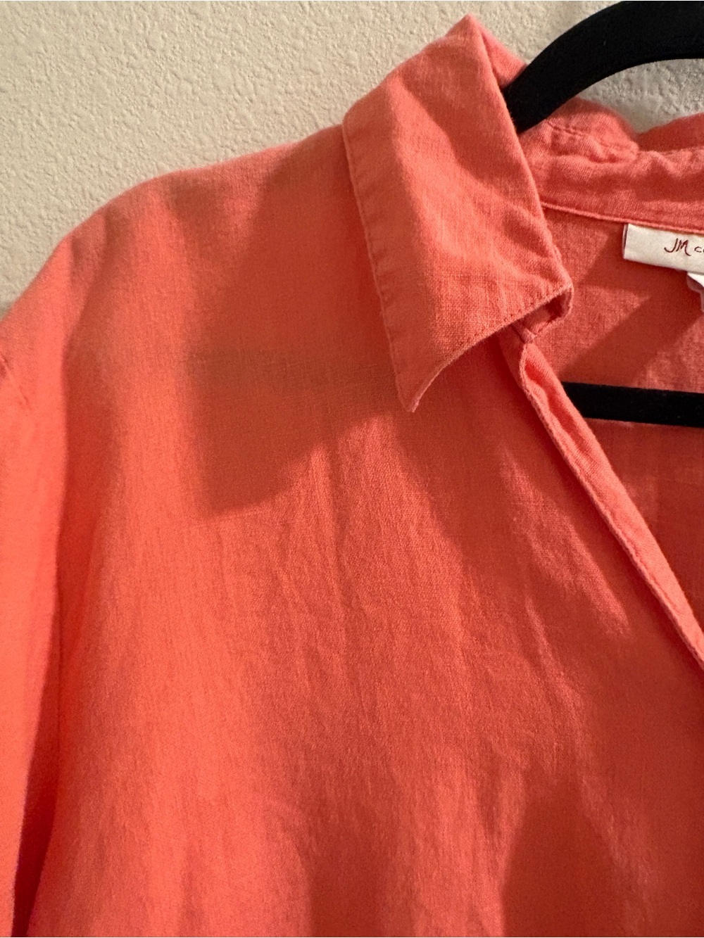 JM Collection 100% Linen Coral Button Front Roll Tab Shirt Size 18 Plus - Picture 3 of 15